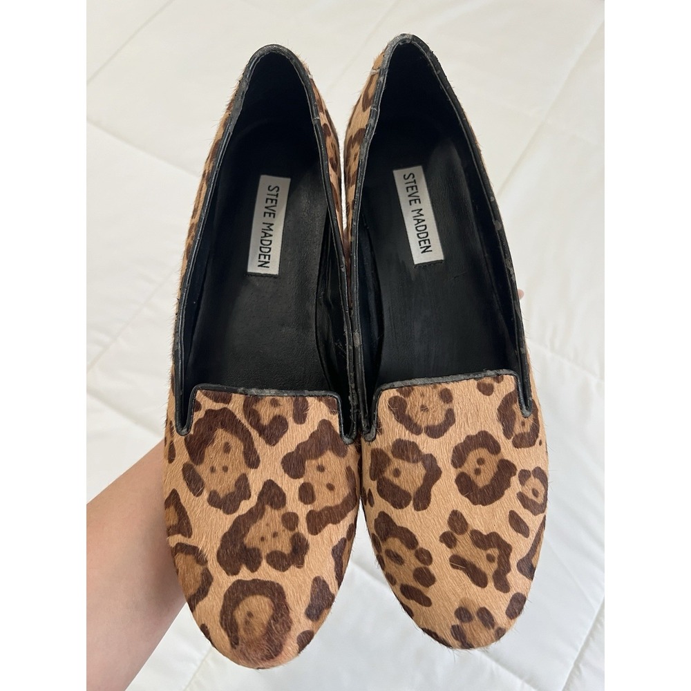 Steve Madden Leopard Print Slip On Loafers Cow Calf Hair Flats Casual Shoes Sz 9